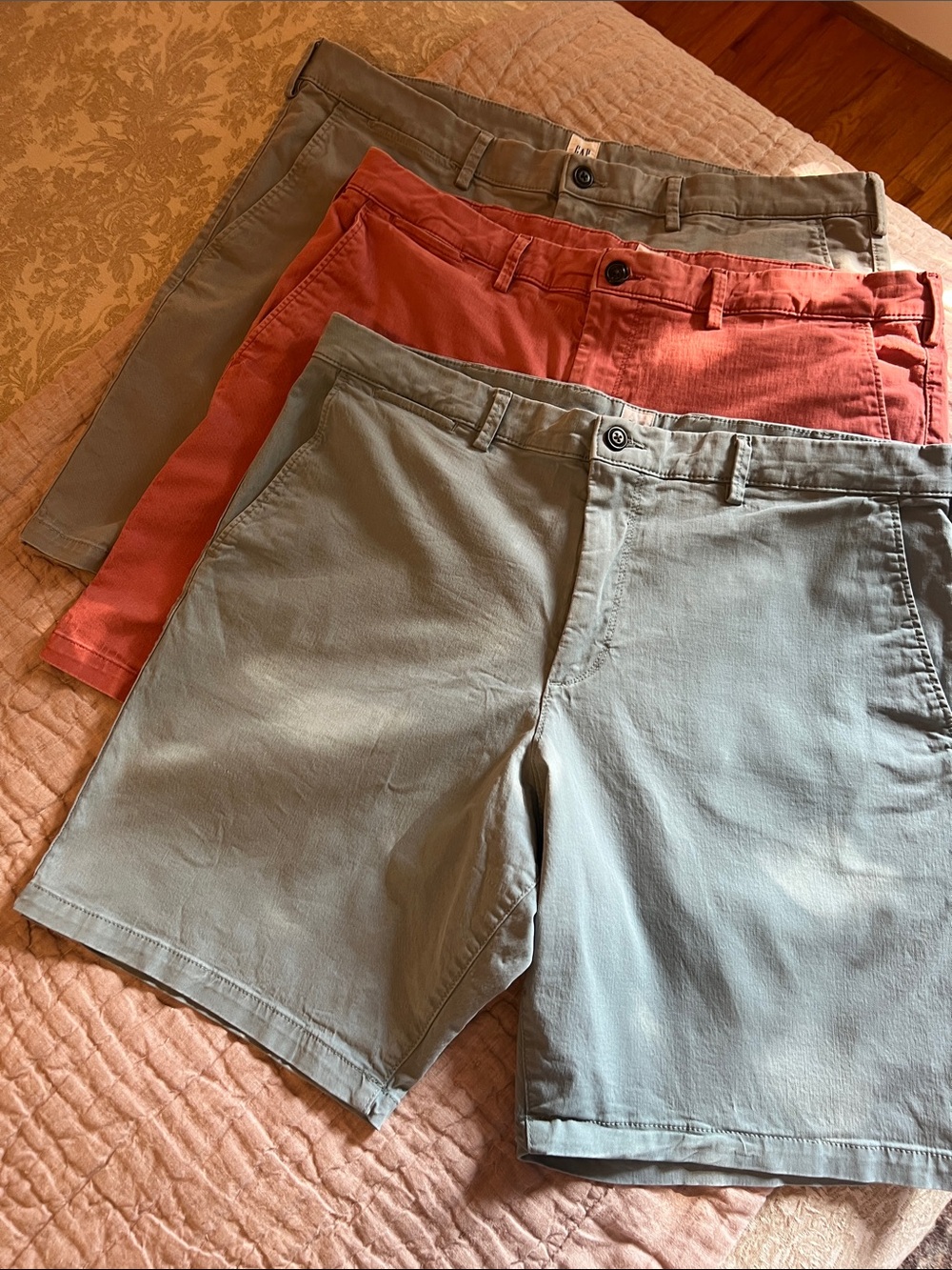 GAP Men's Flat Front Shorts in Light Sage and Coral